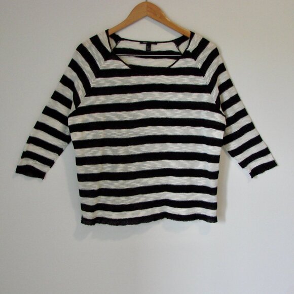 Black White Striped Knit Top Crewneck Boxy Lightweight MNG Mango Size Medium - Picture 1 of 11